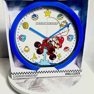 Nintendo Mario Kart Wall Clock Blue Frame Kart Racing Kids Room Decor
